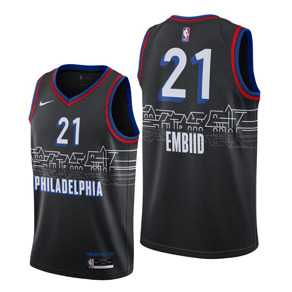 Philadelphia 76ers #21 Joel Embiid Black 2020-21 City Edition Boathouse Row Men's Jersey