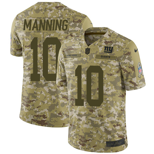 Nike New York Giants #10 Eli Manning Camo Men's Stitched NFL Limited 2018 Salute To Service Jersey