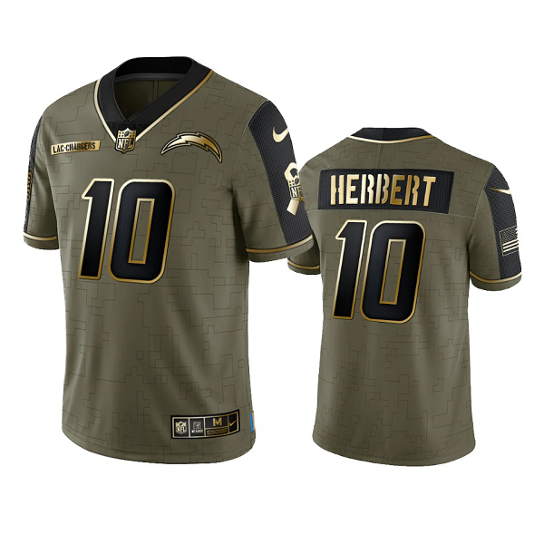 Los Angeles Chargers Justin Herbert Olive Gold 2021 Salute To Service Men's Limited NFL Jersey