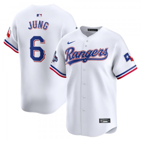 Men's Texas Rangers #6 Josh Jung Nike White Home 2023 World Series Champions Limited Jersey