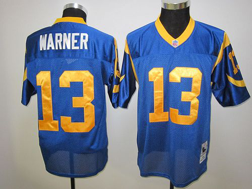 Men's Mitchell And Ness St. Louis Rams #13 Kurt Warner Blue Stitched NFL Jersey