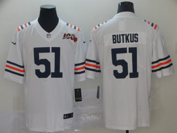 Men's Nike Chicago Bears #51 Dick Butkus White 2019 100th Season Alternate Classic Limited NFL Jersey