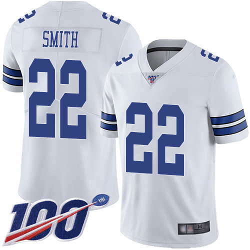 Men's Dallas Cowboys #22 Emmitt Smith White Stitched NFL 100th Season Vapor Limited Jersey