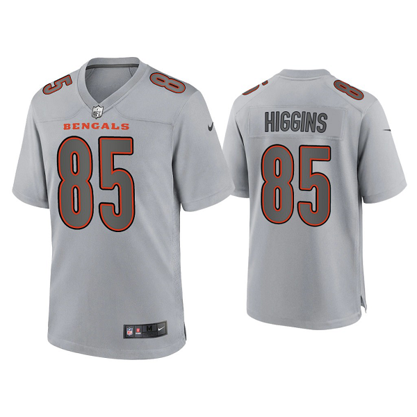 Men's Cincinnati Bengals Tee Higgins Gray Atmosphere Fashion Game Jersey