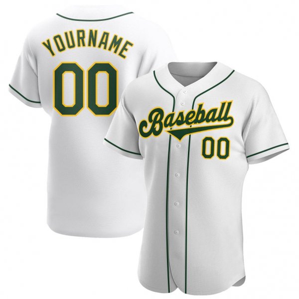 Men's Custom White Green-Gold Authentic Baseball Jersey