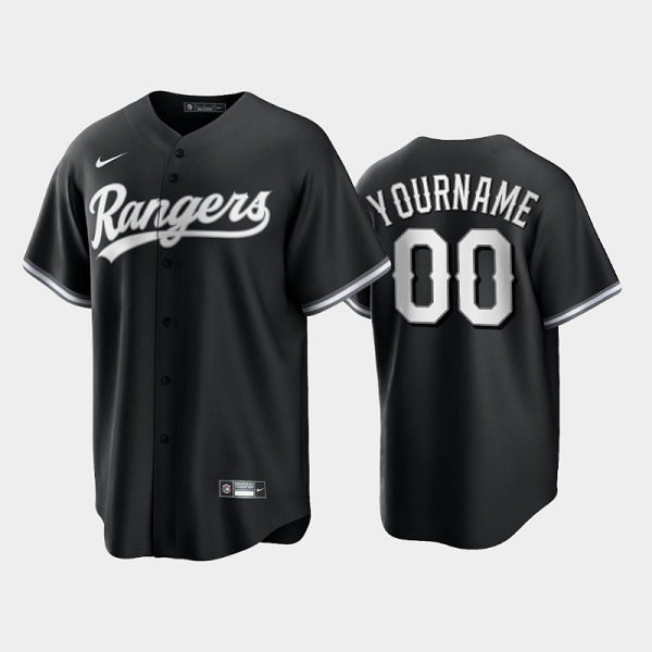 Men's Texas Rangers 2021 All Black Fashion Serise Custom Black MLB Cool Base Jersey