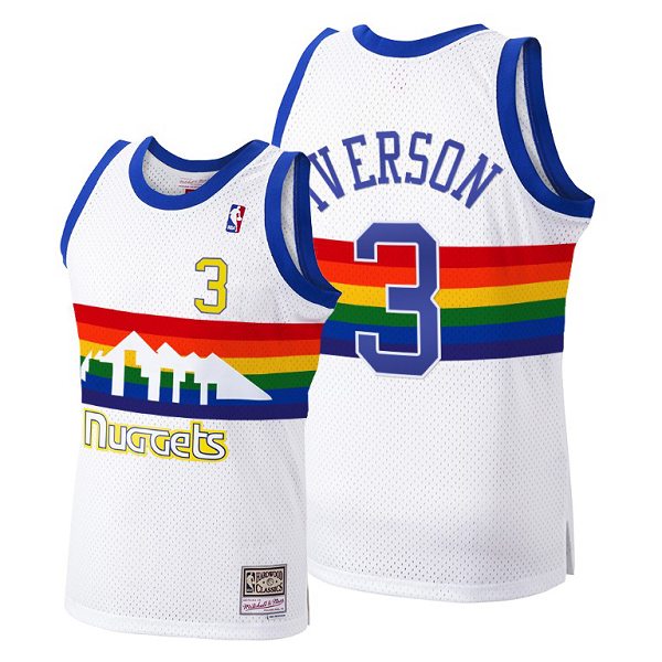 Men's Denver Nuggets #3 Allen Iverson Mitchell & Ness Hardwood Classics 1991-92 White NBA Jersey