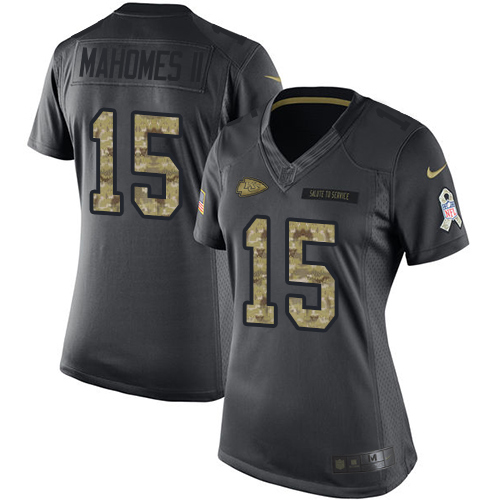 Nike Kansas City Chiefs #15 Patrick Mahomes II Black Women's Stitched NFL Limited 2016 Salute to Service Jersey