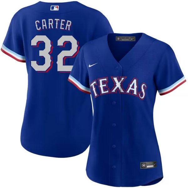 Women's #32 Evan Carter Texas Rangers Royal Replica MLB Cool Base Jersey