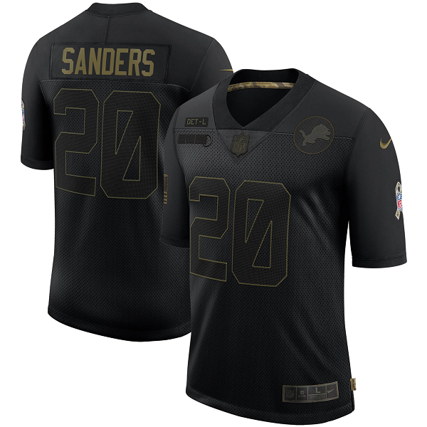 Men's Detroit Lions Barry Sanders Nike Black 2020 Salute To Service Retired Limited Jersey