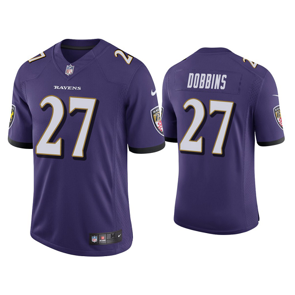 Men's #27 J.K. Dobbins Baltimore Ravens Purple 2020 NFL Draft Vapor Limited Jersey