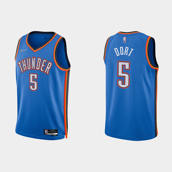 Men's Nike Oklahoma City Thunder #5 Luguentz Dort 2021/22 75th Anniversary Diamond Blue Icon NBA Jersey