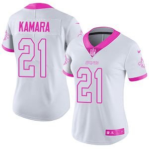 Nike New Orleans Saints #21 Alvin Kamara White/Pink Women's Stitched NFL Limited Rush Fashion Jersey