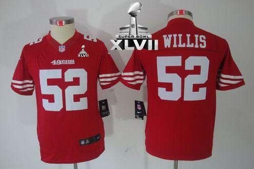 Nike San Francisco 49ers #52 Patrick Willis Red Team Color Super Bowl XLVII Youth Stitched NFL Limited Jersey