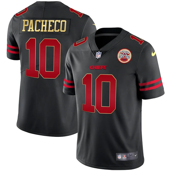 Men's Kansas City Chiefs #10 Isaih Pacheco Black Gold Trim Vapor All Stitched Jersey