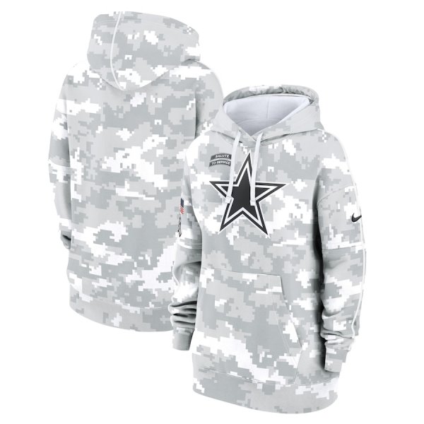 Women's Nike Arctic Camo Dallas Cowboys 2024 Salute To Service Club Fleece Pullover Hoodie