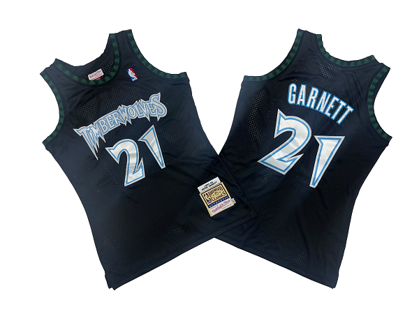 Men's Minnesota Timberwolves #21 Kevin Garnett 1987-98 Black Mitchell and Ness NBA Jersey