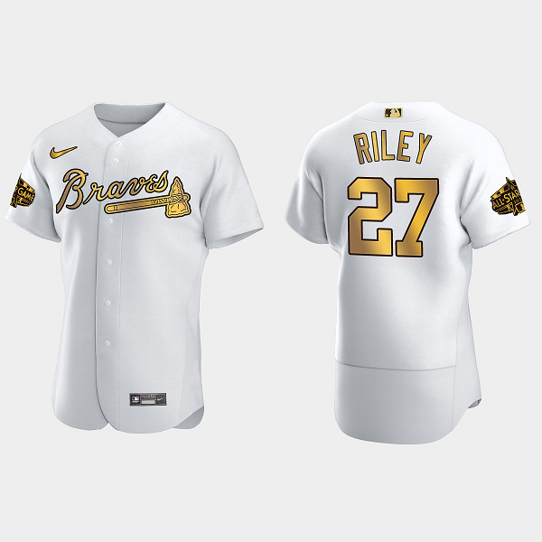 Men's Atlanta Braves #27 Austin Riley 2022 MLB All-Star Game Flex Base Jersey - White Gold