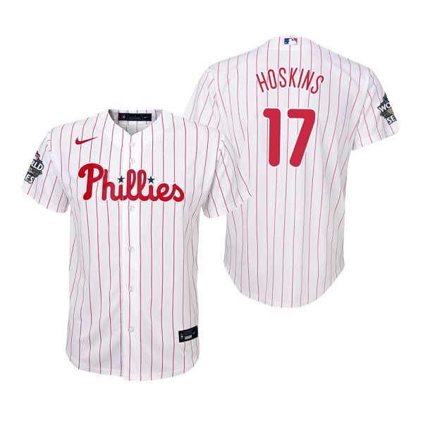 Youth Philadelphia Phillies Rhys Hoskins White 2022 World Series Cool Base Jersey