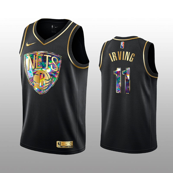 Men's Brooklyn Nets #11 Kyrie Irving 2021/22 Black Golden Edition 75th Anniversary Diamond Logo Stitched NBA Jersey