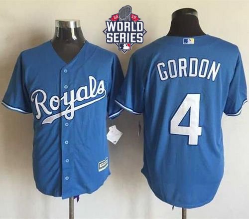 Kansas City Royals #4 Alex Gordon Light Blue Alternate 1 New Cool Base W/2015 World Series Patch Stitched MLB Jersey