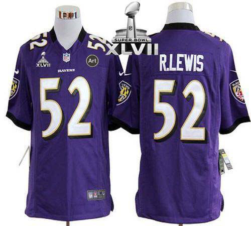 Nike Baltimore Ravens #52 Ray Lewis Purple Team Color Super Bowl XLVII Men's Stitched NFL Game Jersey