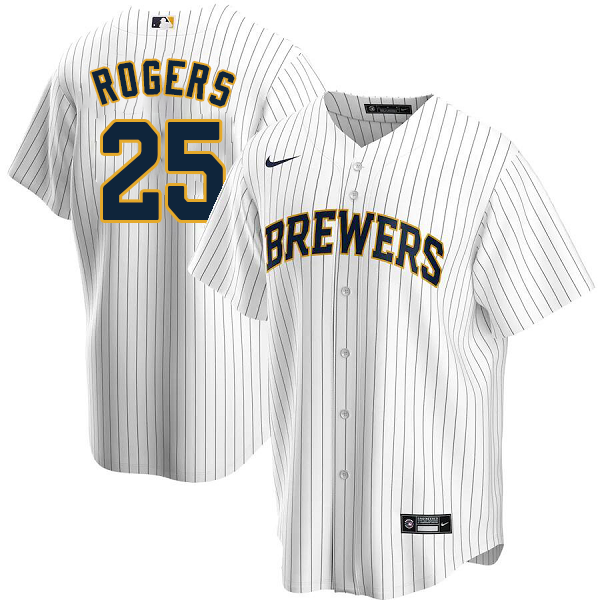 Men's Milwaukee Brewers #25 Taylor Rogers Cool Base MLB Jersey - White