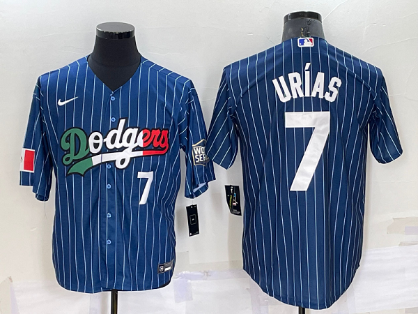 Men's Nike Los Angeles Dodgers #7 Julio Urias Blue Mexico World Series Throwback Stitched Cool Base Jersey