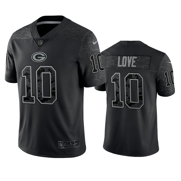 Green Bay Packers Jordan Love Black Reflective Limited Jersey #10