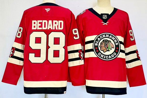 Men's #98 Connor Bedard Chicago Blackhawks Red City Edition Jersey