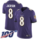 Baltimore Ravens #8 Lamar Jackson Purple Team Color Youth Stitched NFL 100th Season Vapor Limited Jersey