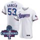 Men's Texas Rangers #53 Adolis Garcia 2023 World Series Champions White jersey