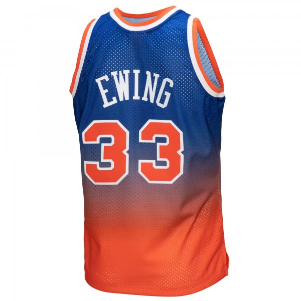 Men's New York Knicks Patrick Ewing Mitchell & Ness Orange/Royal 1991/92 Hardwood Classics Fadeaway Swingman Player Jersey