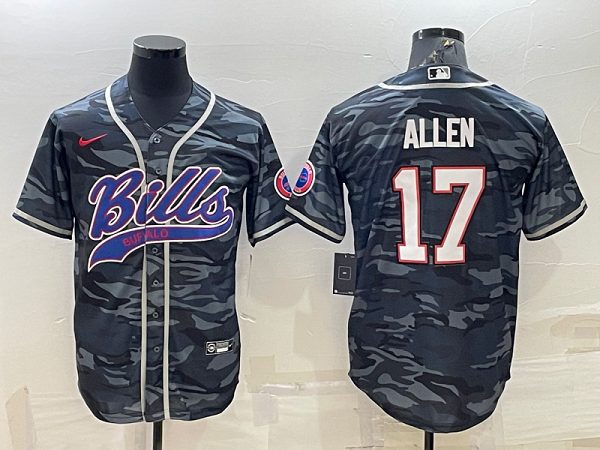 Men's Buffalo Bills #17 Josh Allen Camouflage Stitched Baseball Cool Base Jersey