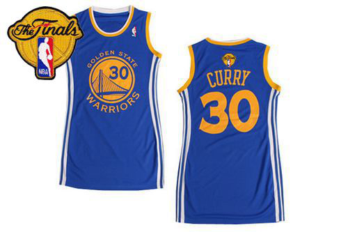 Golden State Warriors #30 Stephen Curry Blue The Finals Patch Women's Dress Stitched NBA Jersey