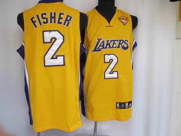 Men's Los Angeles Lakers #2 Derek Fisher Stitched Yellow Final Patch NBA Jersey