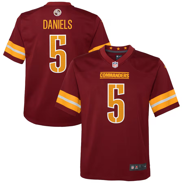 Youth Washington Commanders #5 Jayden Daniels Nike Burgundy 2024 NFL Draft First Round Pick Player Game Jersey