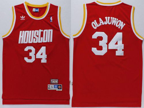 Men's Houston Rockets #34 Hakeem Olajuwon Red Throwback Stitched NBA Jersey