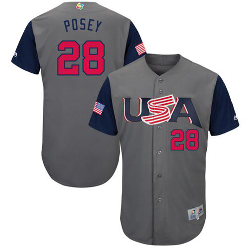 Team USA #28 Buster Posey Gray 2017 World Baseball Classic Stitched MLB Jersey