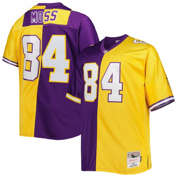 Men's Minnesota Vikings Randy Moss Mitchell & Ness Purple/Gold Big & Tall Split Legacy Retired Player Replica Jersey