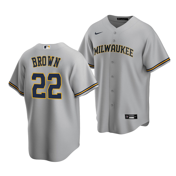 Men's Milwaukee Brewers #22 Eric Brown 2022 MLB Draft Jersey Gray Road