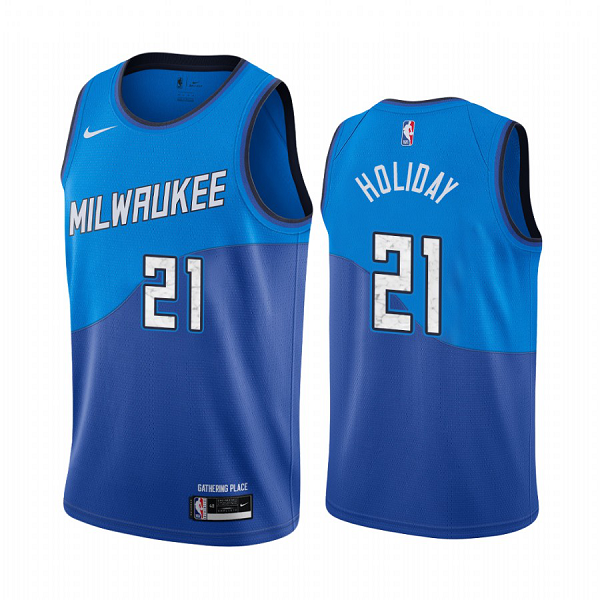 Nike Bucks #21 Jrue Holiday Blue NBA Swingman 2020-21 City Edition Jersey