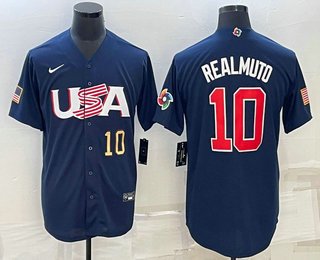 Men's USA Baseball #10 JT Realmuto 2023 Navy World Baseball Classic Stitched Jerseys