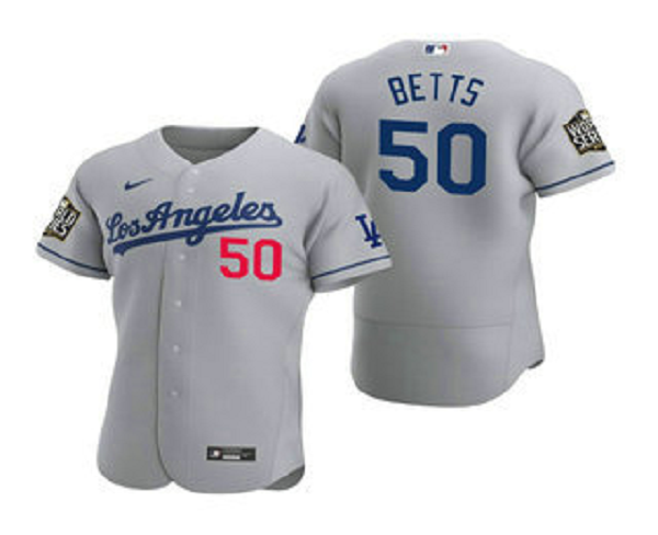 Men's Los Angeles Dodgers #50 Mookie Betts Gray 2020 World Series Road Flex Base Nike Jersey