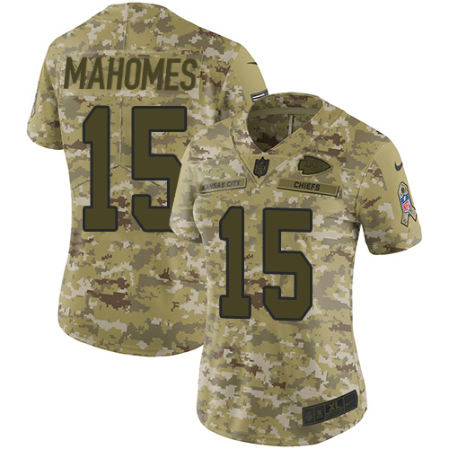 Nike Kansas City Chiefs #15 Patrick Mahomes Camo Women's Stitched NFL Limited 2018 Salute to Service Jersey