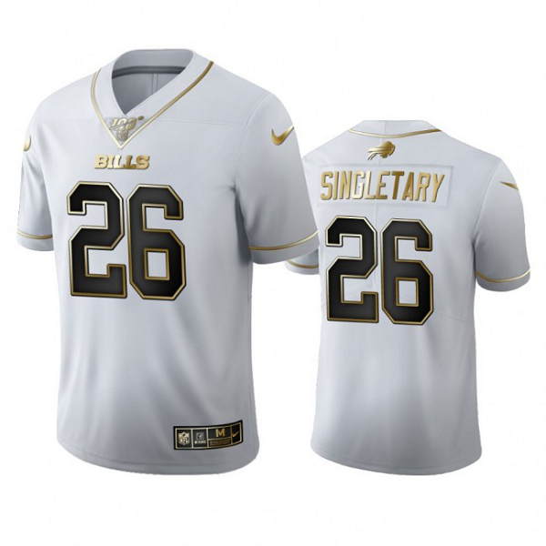 Buffalo Bills #26 Devin Singletary White Men's Nike White Golden Edition Vapor Limited NFL 100 Jersey