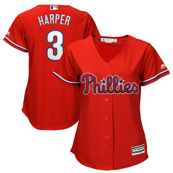 Women's Philadelphia Phillies #3 Bryce Harper Majestic MLB Cool Base Player Scarlet Jersey