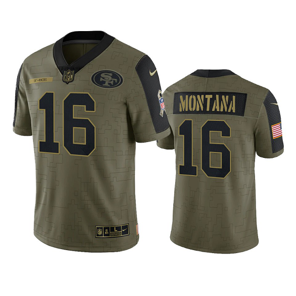 San Francisco 49ers Joe Montana Olive 2021 Salute To Service Men's Limited NFL Jersey