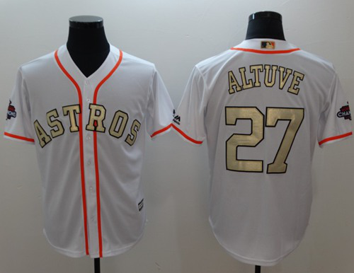 Houston Astros #27 Jose Altuve White 2017 World Series Champions Gold Program Cool Base Stitched MLB Jersey