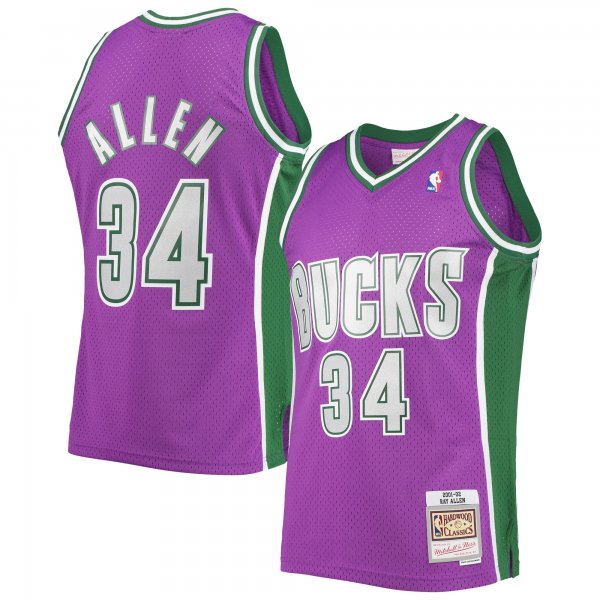 Men's Milwaukee Bucks Ray Allen Mitchell & Ness Purple 2001/02 Hardwood Classics Swingman Jersey